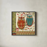 Hoot I by Veronique Charron. Shown in a sleek black glass frame for a contemporary gallery look. Available as an archival giclee rolled canvas, fine art paper, or poster print. SKU 11840a.