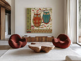 Hoot I by Veronique Charron. Shown as extra-large giant wall art in a modern living room. Available as an archival giclee rolled canvas, fine art paper, or poster print. SKU 11840a.