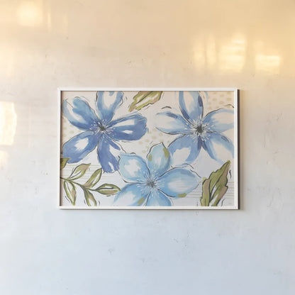 Indigo Tones I by Veronique Charron. shown as a paper print in a white frame. Available as a archival giclee rolled canvas, fine art paper, or poster print. SKU 84365i.