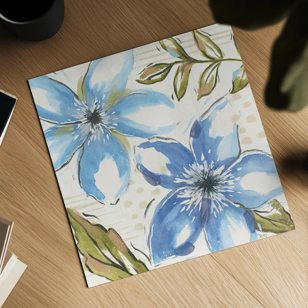 Indigo Tones II by Veronique Charron. Shown as a detailed flat fine art print, highlighting archival giclee quality. Available as an archival giclee rolled canvas, fine art paper, or poster print. SKU 84366a.