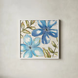 Indigo Tones III by Veronique Charron. Shown in a crisp white glass frame for a clean and minimalist style. Available as an archival giclee rolled canvas, fine art paper, or poster print. SKU 84367a.