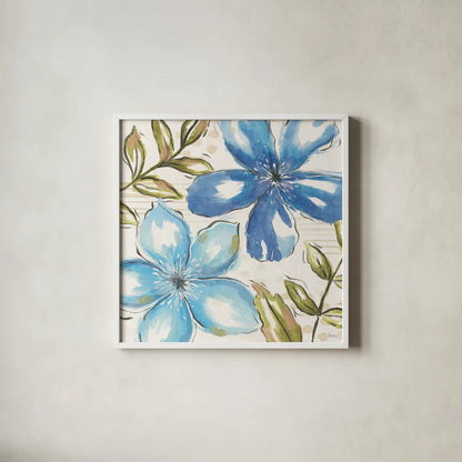 Indigo Tones III by Veronique Charron. Shown in a crisp white glass frame for a clean and minimalist style. Available as an archival giclee rolled canvas, fine art paper, or poster print. SKU 84367a.