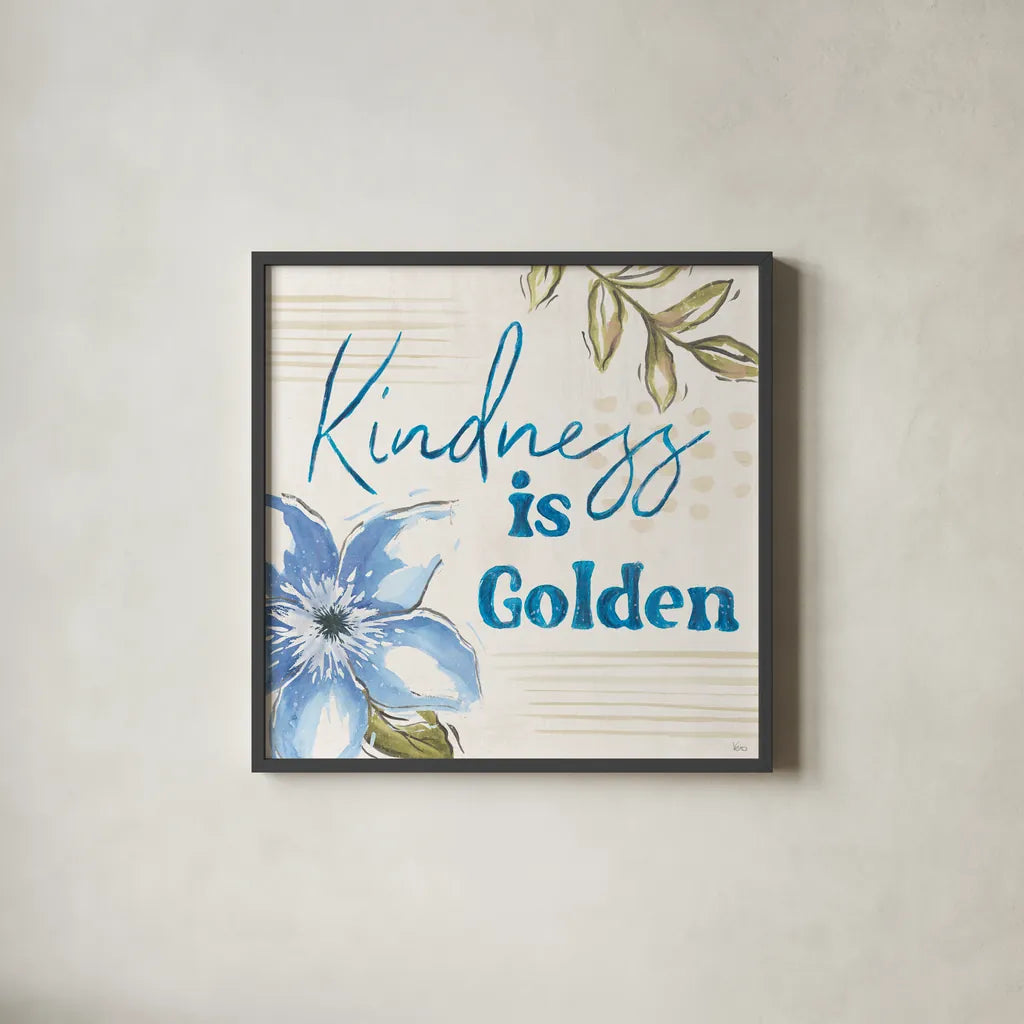 Indigo Tones IV by Veronique Charron. Shown in a sleek black glass frame for a contemporary gallery look. Available as an archival giclee rolled canvas, fine art paper, or poster print. SKU 84368a.