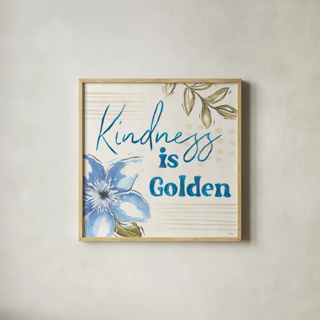 Indigo Tones IV by Veronique Charron. Shown in a natural wood glass frame for a timeless modern aesthetic. Available as an archival giclee rolled canvas, fine art paper, or poster print. SKU 84368a.