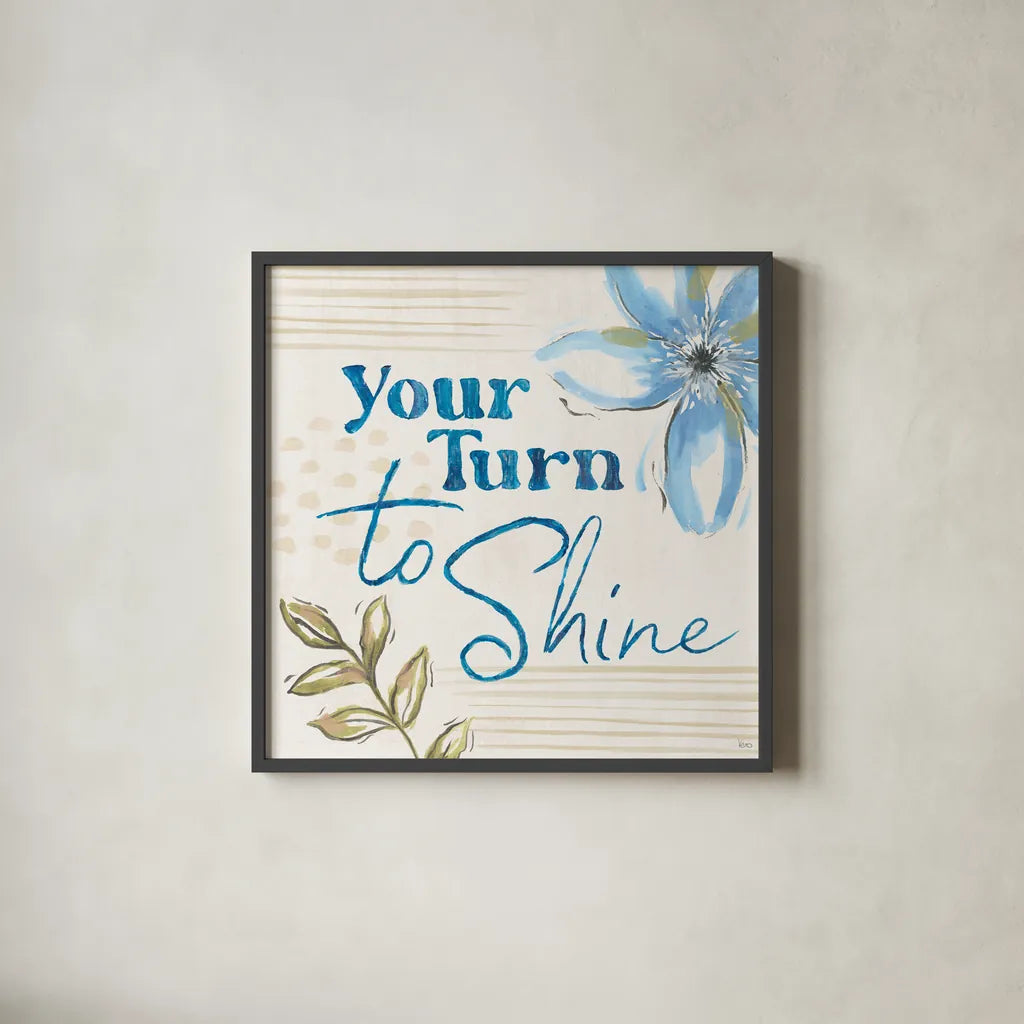 Indigo Tones V by Veronique Charron. Shown in a sleek black glass frame for a contemporary gallery look. Available as an archival giclee rolled canvas, fine art paper, or poster print. SKU 84369a.