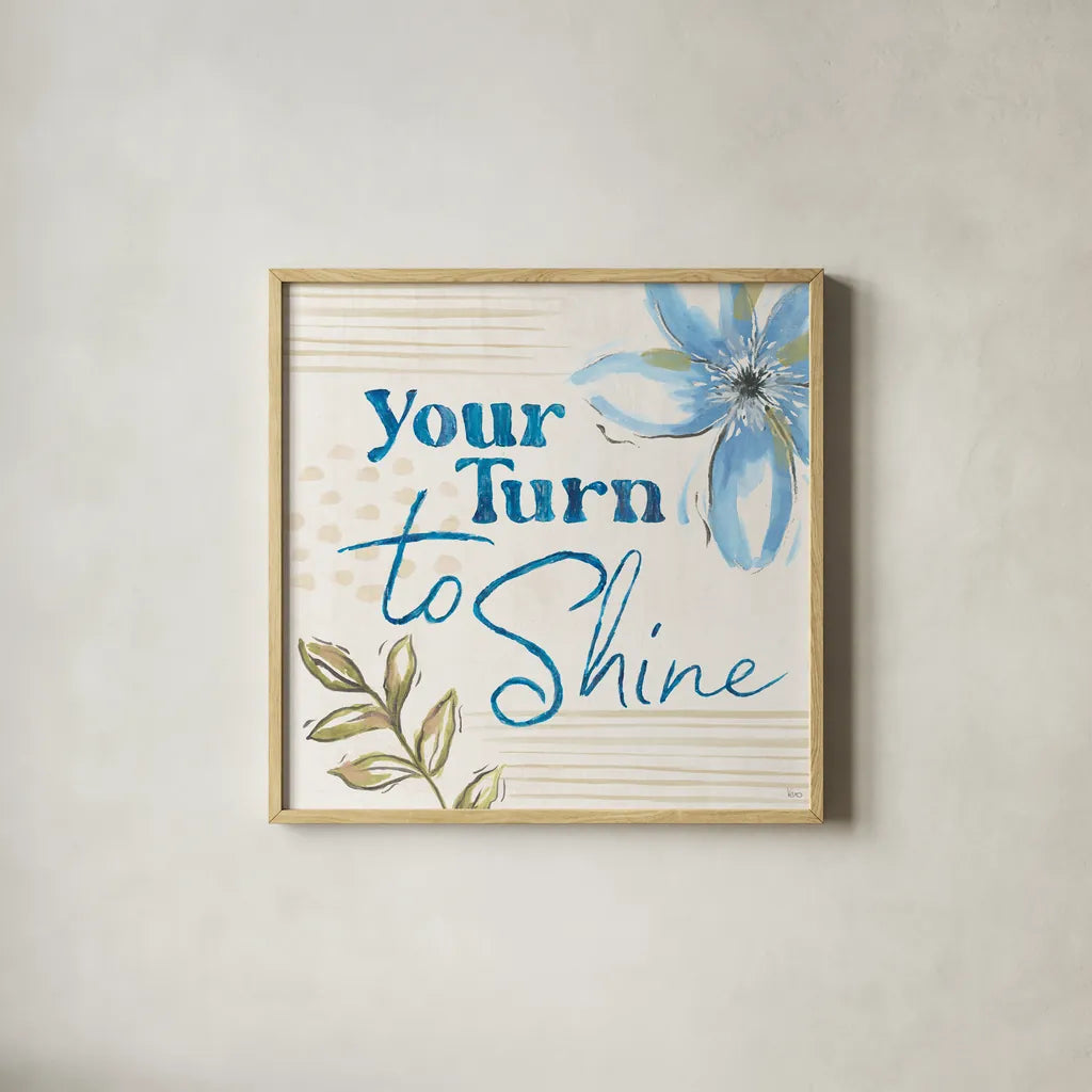 Indigo Tones V by Veronique Charron. Shown in a natural wood glass frame for a timeless modern aesthetic. Available as an archival giclee rolled canvas, fine art paper, or poster print. SKU 84369a.