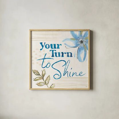 Indigo Tones V by Veronique Charron. Shown in a natural wood glass frame for a timeless modern aesthetic. Available as an archival giclee rolled canvas, fine art paper, or poster print. SKU 84369a.