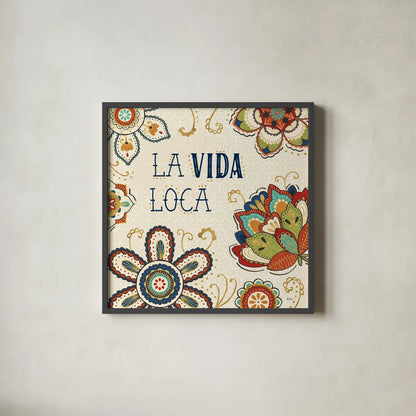 La Vida Loca II by Veronique Charron. Shown in a sleek black glass frame for a contemporary gallery look. Available as an archival giclee rolled canvas, fine art paper, or poster print. SKU 39481a.
