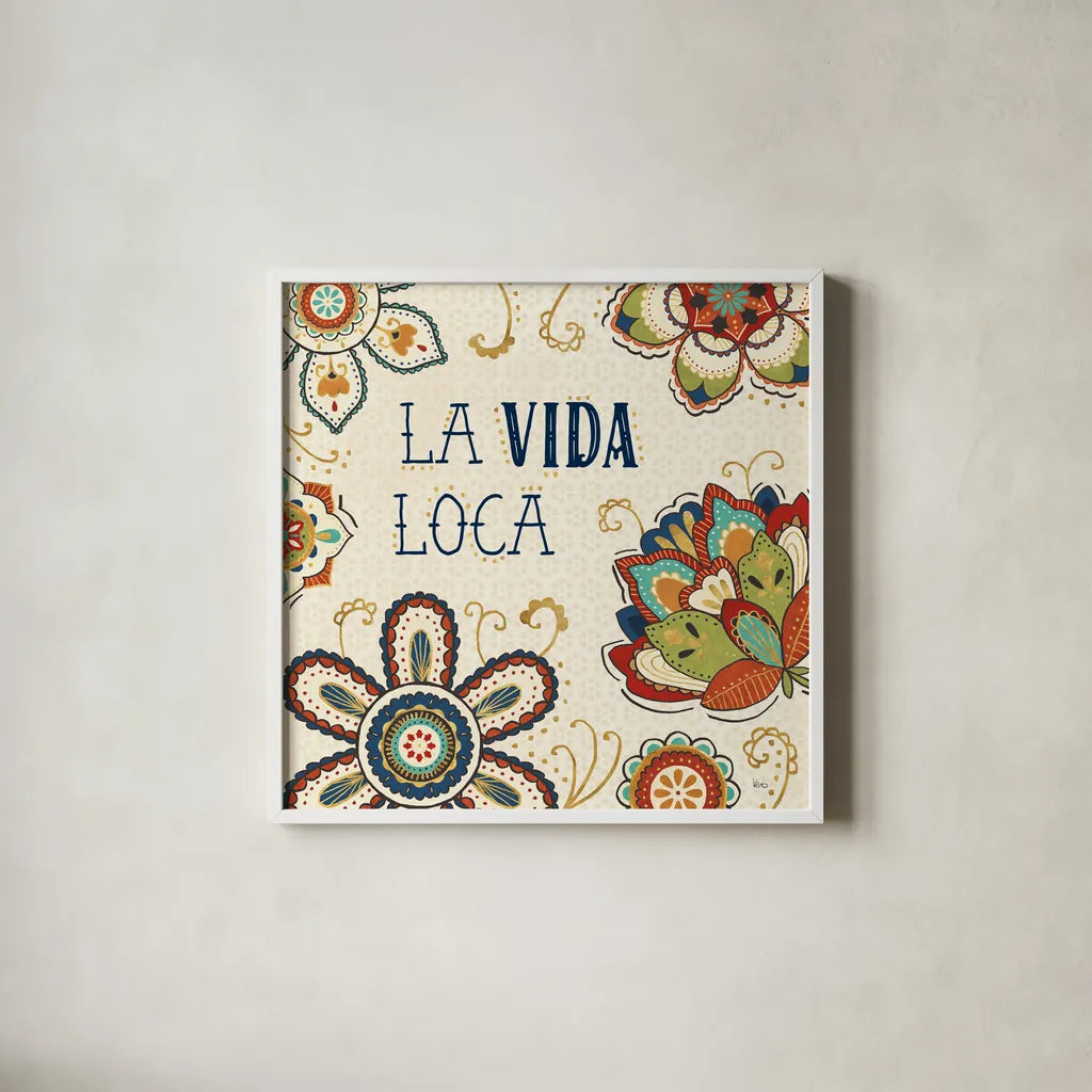 La Vida Loca II by Veronique Charron. Shown in a crisp white glass frame for a clean and minimalist style. Available as an archival giclee rolled canvas, fine art paper, or poster print. SKU 39481a.