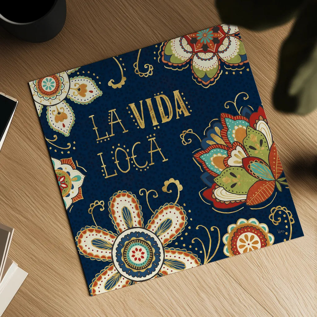 La Vida Loca II Blue by Veronique Charron. Shown as a detailed flat fine art print, highlighting archival giclee quality. Available as an archival giclee rolled canvas, fine art paper, or poster print. SKU 39490a.