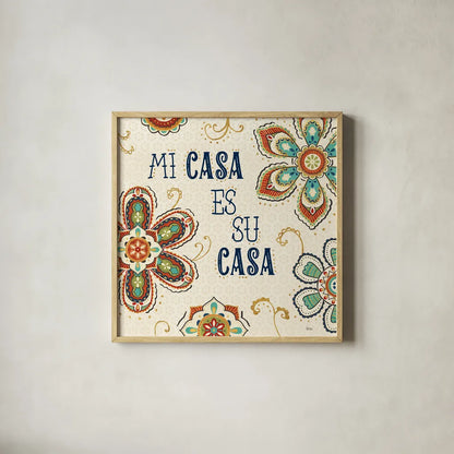 La Vida Loca III by Veronique Charron. Shown in a natural wood glass frame for a timeless modern aesthetic. Available as an archival giclee rolled canvas, fine art paper, or poster print. SKU 39482a.