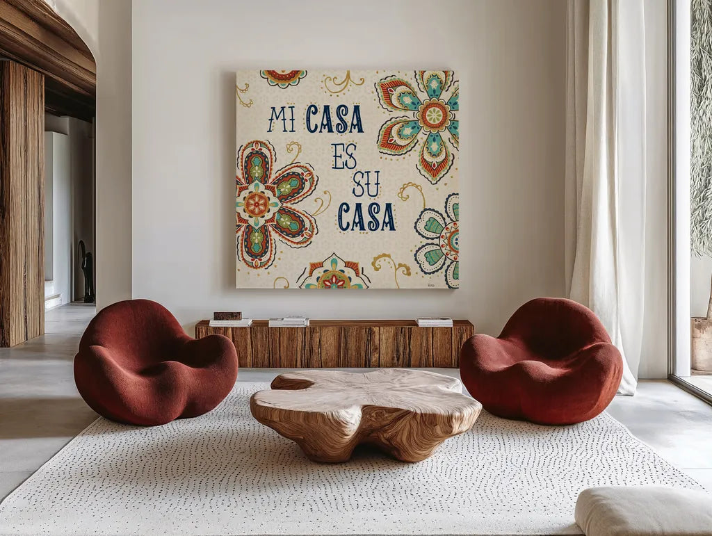La Vida Loca III by Veronique Charron. Shown as extra-large giant wall art in a modern living room. Available as an archival giclee rolled canvas, fine art paper, or poster print. SKU 39482a.