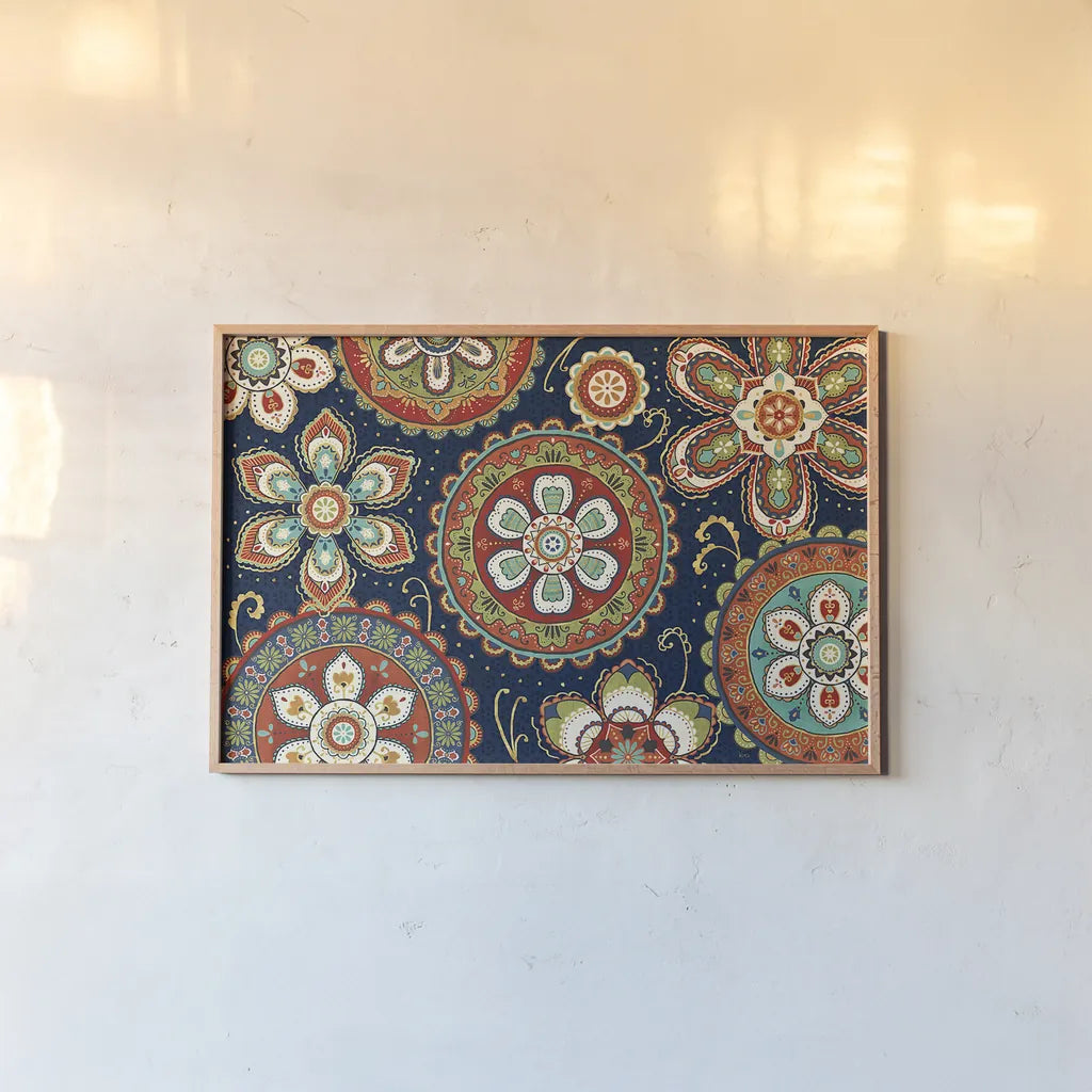 La Vida Loca VIII Blue by Veronique Charron. shown as a paper print in a natural frame. Available as a archival giclee rolled canvas, fine art paper, or poster print. SKU 39494i.