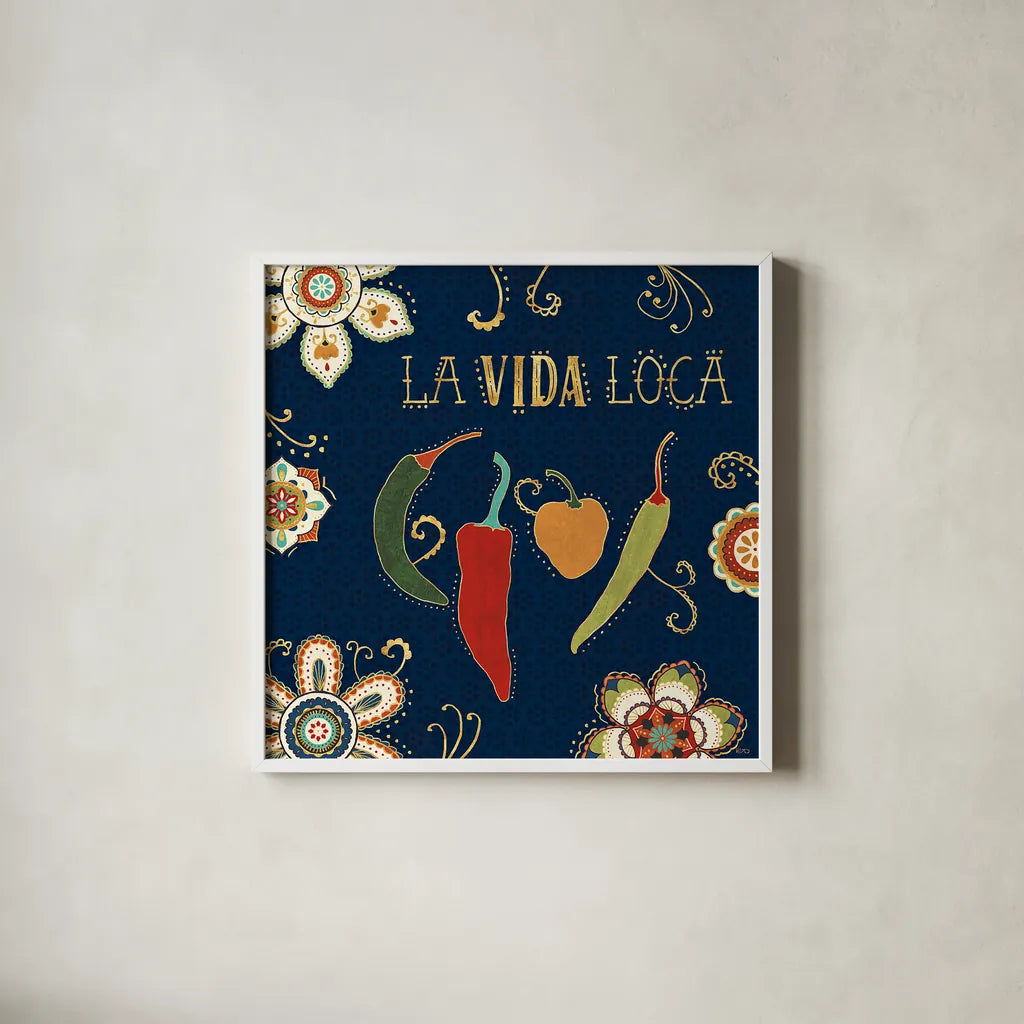 La Vida Loca X by Veronique Charron. Shown in a crisp white glass frame for a clean and minimalist style. Available as an archival giclee rolled canvas, fine art paper, or poster print. SKU 43148a.