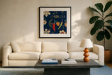 La Vida Loca X by Veronique Charron. Displayed in a glass frame with matte in a clean modern living room. Available as an archival giclee rolled canvas, fine art paper, or poster print. SKU 43148a.