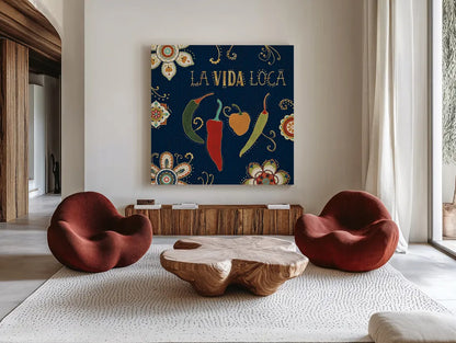 La Vida Loca X by Veronique Charron. Shown as extra-large giant wall art in a modern living room. Available as an archival giclee rolled canvas, fine art paper, or poster print. SKU 43148a.