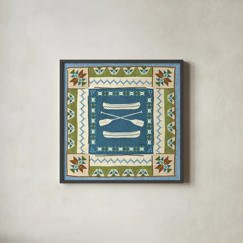 Lake Retreat Tile III by Veronique Charron. Shown in a sleek black glass frame for a contemporary gallery look. Available as an archival giclee rolled canvas, fine art paper, or poster print. SKU 20329a.