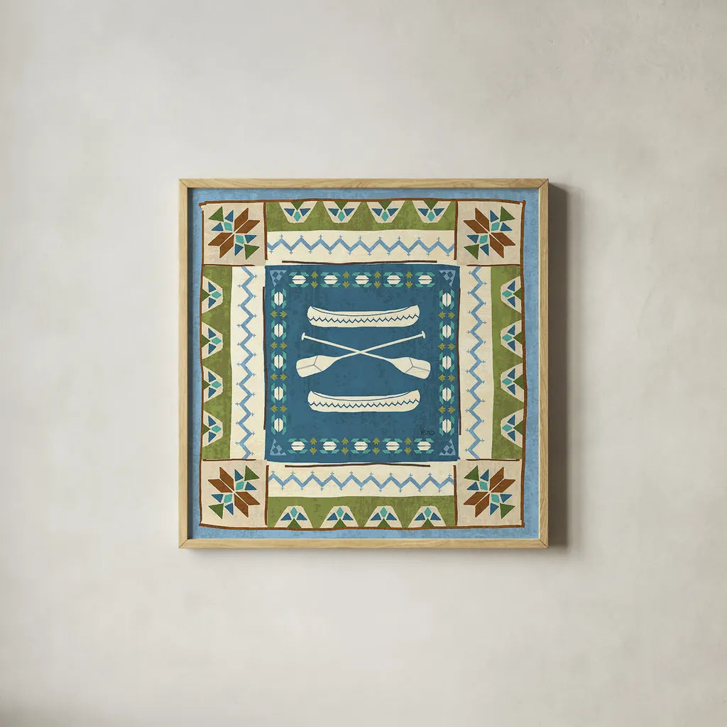Lake Retreat Tile III by Veronique Charron. Shown in a natural wood glass frame for a timeless modern aesthetic. Available as an archival giclee rolled canvas, fine art paper, or poster print. SKU 20329a.