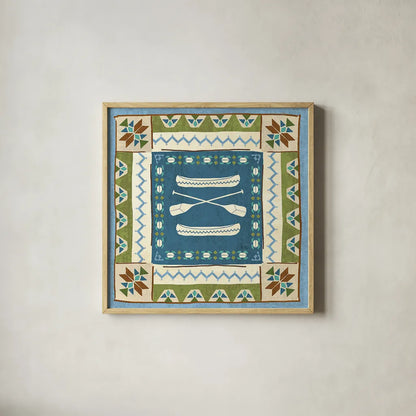 Lake Retreat Tile III by Veronique Charron. Shown in a natural wood glass frame for a timeless modern aesthetic. Available as an archival giclee rolled canvas, fine art paper, or poster print. SKU 20329a.