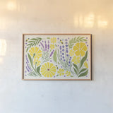 Lavender Garden I by Veronique Charron. shown as a paper print in a natural frame. Available as a archival giclee rolled canvas, fine art paper, or poster print. SKU 94236i.