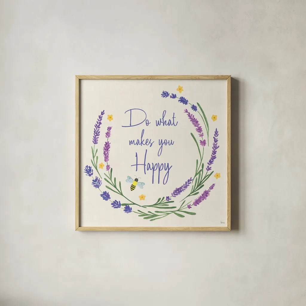 Lavender Garden IV by Veronique Charron. Shown in a natural wood glass frame for a timeless modern aesthetic. Available as an archival giclee rolled canvas, fine art paper, or poster print. SKU 94241a.