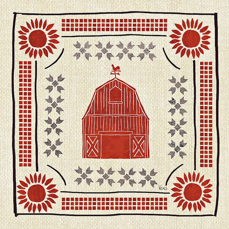 Little Red Farm Tile I by Veronique Charron. SKU 16893a. Archival Giclee Fine art print for wall decor.
