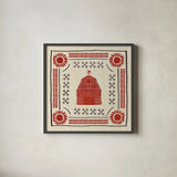 Little Red Farm Tile I by Veronique Charron. Shown in a sleek black glass frame for a contemporary gallery look. Available as an archival giclee rolled canvas, fine art paper, or poster print. SKU 16893a.