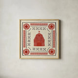 Little Red Farm Tile I by Veronique Charron. Shown in a natural wood glass frame for a timeless modern aesthetic. Available as an archival giclee rolled canvas, fine art paper, or poster print. SKU 16893a.
