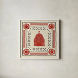 Little Red Farm Tile I by Veronique Charron. Shown in a crisp white glass frame for a clean and minimalist style. Available as an archival giclee rolled canvas, fine art paper, or poster print. SKU 16893a.