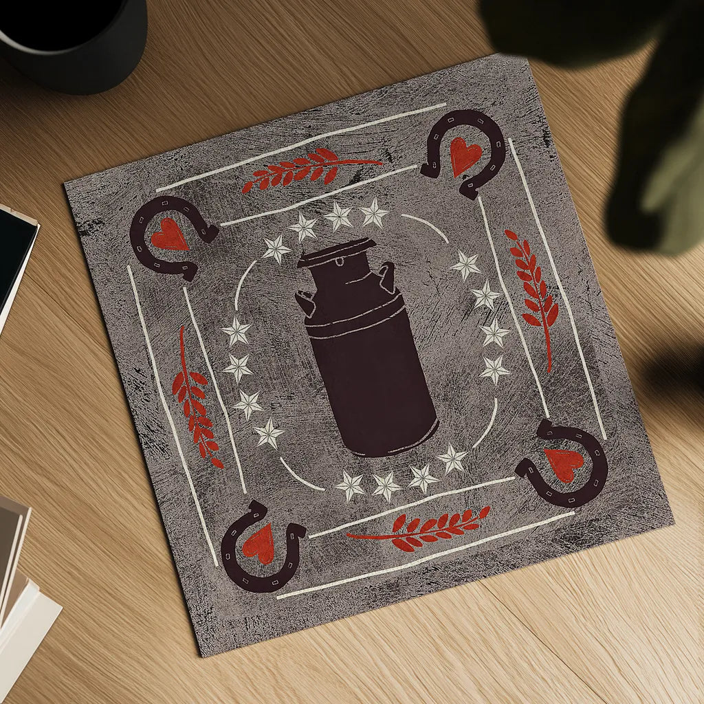 Little Red Farm Tile II by Veronique Charron. Shown as a detailed flat fine art print, highlighting archival giclee quality. Available as an archival giclee rolled canvas, fine art paper, or poster print. SKU 16894a.