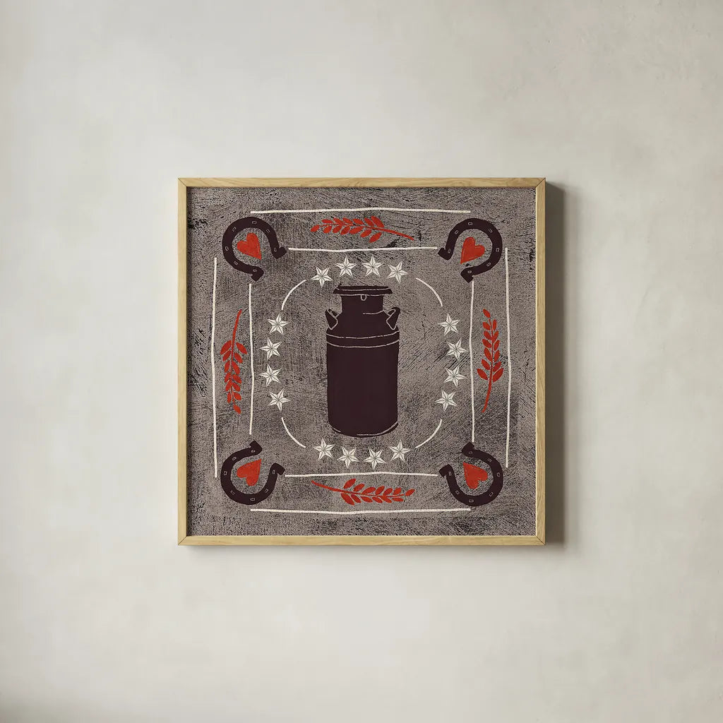 Little Red Farm Tile II by Veronique Charron. Shown in a natural wood glass frame for a timeless modern aesthetic. Available as an archival giclee rolled canvas, fine art paper, or poster print. SKU 16894a.