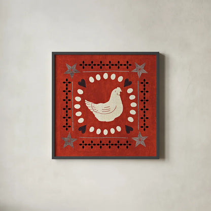 Little Red Farm Tile III by Veronique Charron. Shown in a sleek black glass frame for a contemporary gallery look. Available as an archival giclee rolled canvas, fine art paper, or poster print. SKU 16895a.