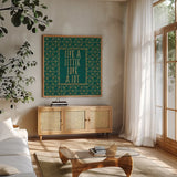 Live a Little by Veronique Charron. Shown in a natural wood frame in a cozy modern living room. Available as an archival giclee rolled canvas, fine art paper, or poster print. SKU 51142a.