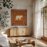 Lodge Resort I by Veronique Charron. Shown in a natural wood frame in a cozy modern living room. Available as an archival giclee rolled canvas, fine art paper, or poster print. SKU 20285a.