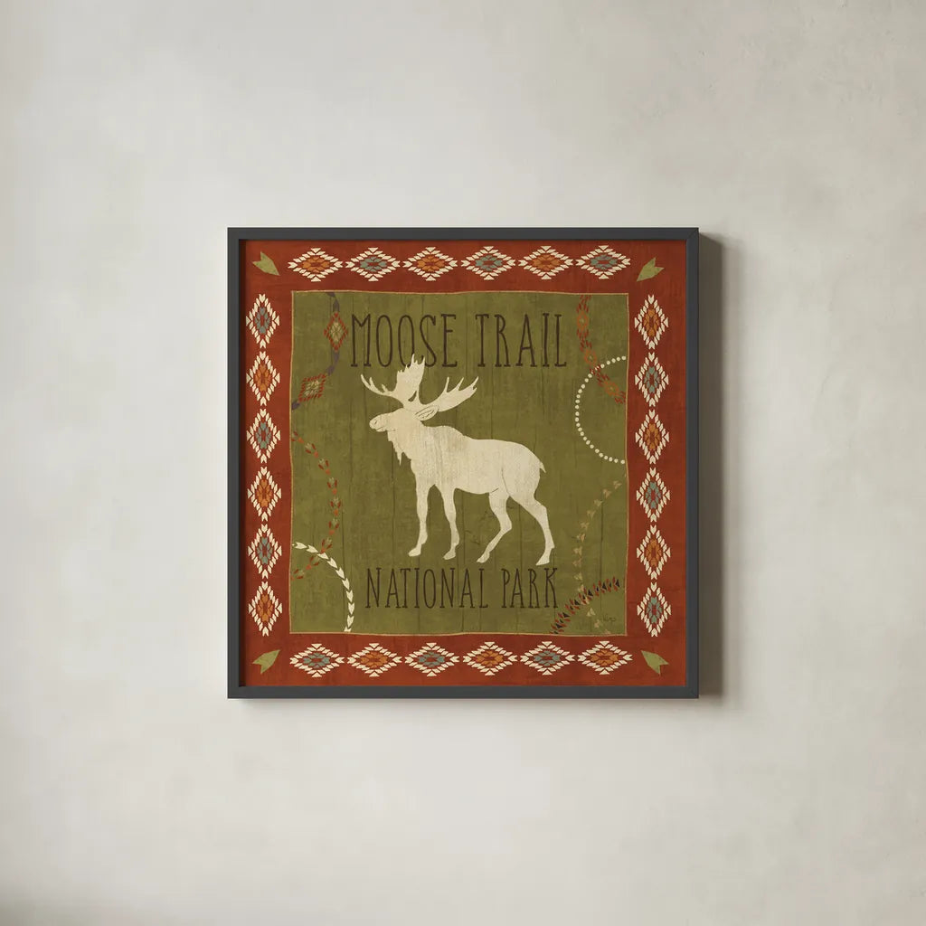 Lodge Resort II by Veronique Charron. Shown in a sleek black glass frame for a contemporary gallery look. Available as an archival giclee rolled canvas, fine art paper, or poster print. SKU 20286a.