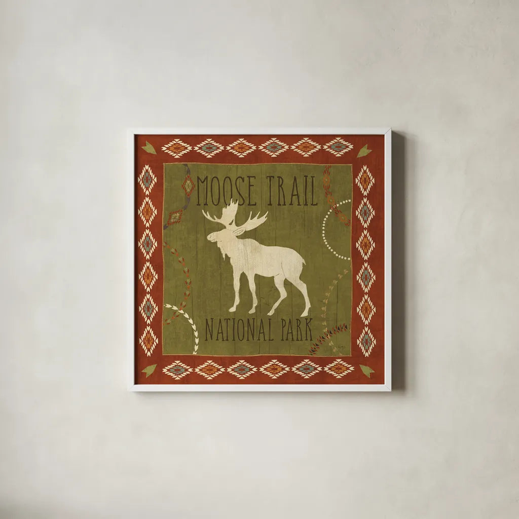 Lodge Resort II by Veronique Charron. Shown in a crisp white glass frame for a clean and minimalist style. Available as an archival giclee rolled canvas, fine art paper, or poster print. SKU 20286a.