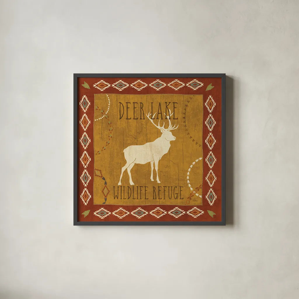 Lodge Resort III by Veronique Charron. Shown in a sleek black glass frame for a contemporary gallery look. Available as an archival giclee rolled canvas, fine art paper, or poster print. SKU 20287a.