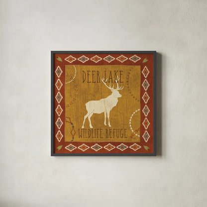 Lodge Resort III by Veronique Charron. Shown in a sleek black glass frame for a contemporary gallery look. Available as an archival giclee rolled canvas, fine art paper, or poster print. SKU 20287a.