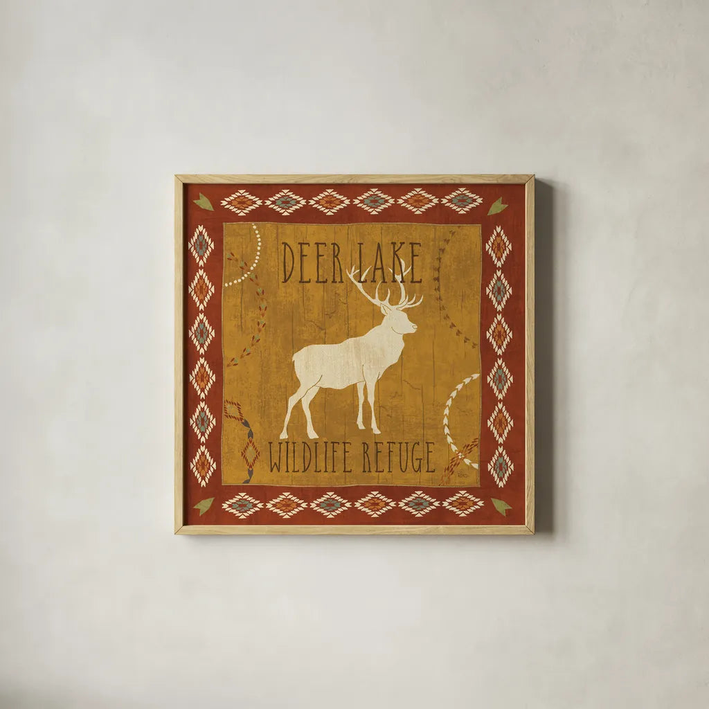 Lodge Resort III by Veronique Charron. Shown in a natural wood glass frame for a timeless modern aesthetic. Available as an archival giclee rolled canvas, fine art paper, or poster print. SKU 20287a.