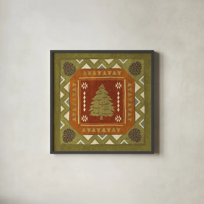 Lodge Resort Tile III by Veronique Charron. Shown in a sleek black glass frame for a contemporary gallery look. Available as an archival giclee rolled canvas, fine art paper, or poster print. SKU 20282a.