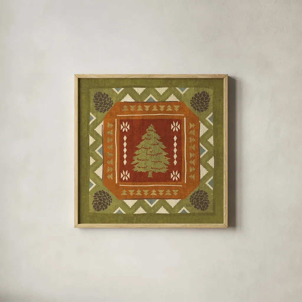 Lodge Resort Tile III by Veronique Charron. Shown in a natural wood glass frame for a timeless modern aesthetic. Available as an archival giclee rolled canvas, fine art paper, or poster print. SKU 20282a.