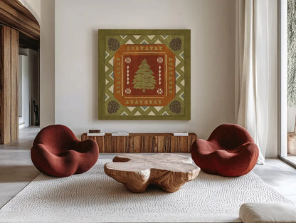 Lodge Resort Tile III by Veronique Charron. Shown as extra-large giant wall art in a modern living room. Available as an archival giclee rolled canvas, fine art paper, or poster print. SKU 20282a.