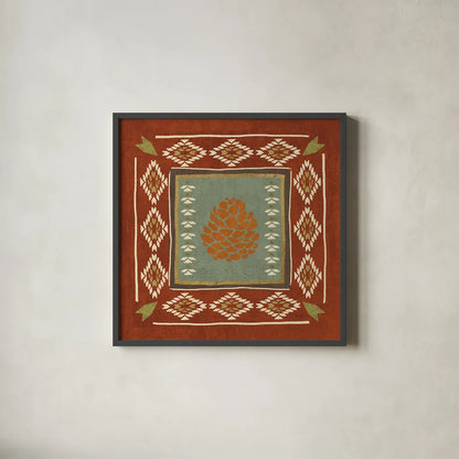 Lodge Resort Tile IV by Veronique Charron. Shown in a sleek black glass frame for a contemporary gallery look. Available as an archival giclee rolled canvas, fine art paper, or poster print. SKU 20283a.