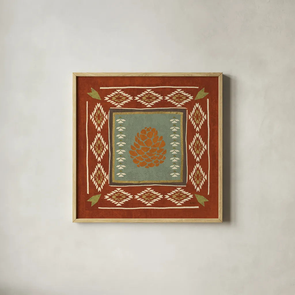Lodge Resort Tile IV by Veronique Charron. Shown in a natural wood glass frame for a timeless modern aesthetic. Available as an archival giclee rolled canvas, fine art paper, or poster print. SKU 20283a.