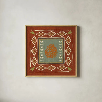Lodge Resort Tile IV by Veronique Charron. Shown in a natural wood glass frame for a timeless modern aesthetic. Available as an archival giclee rolled canvas, fine art paper, or poster print. SKU 20283a.