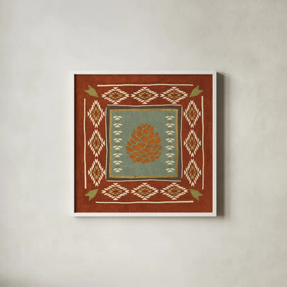 Lodge Resort Tile IV by Veronique Charron. Shown in a crisp white glass frame for a clean and minimalist style. Available as an archival giclee rolled canvas, fine art paper, or poster print. SKU 20283a.