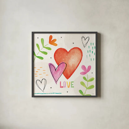 Love Connection I by Veronique Charron. Shown in a sleek black glass frame for a contemporary gallery look. Available as an archival giclee rolled canvas, fine art paper, or poster print. SKU 87042a.