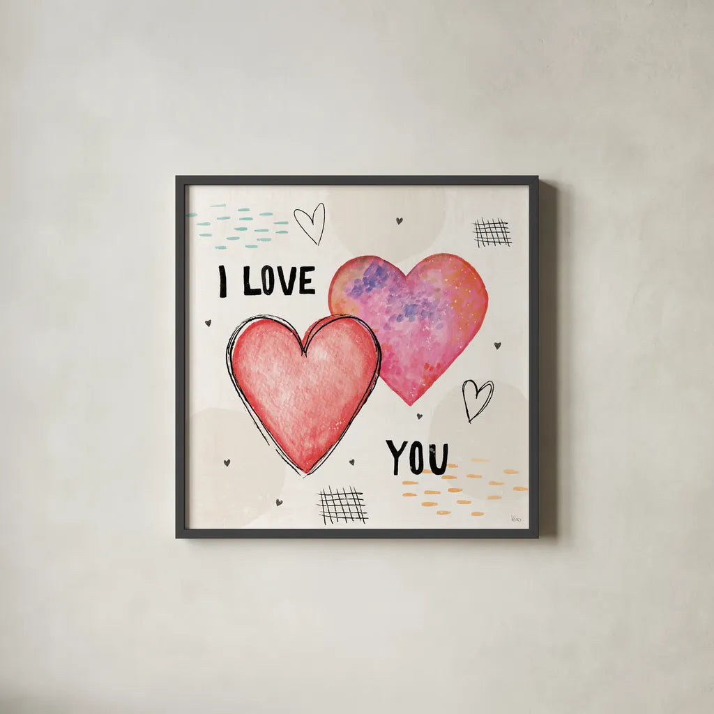 Love Connection II by Veronique Charron. Shown in a sleek black glass frame for a contemporary gallery look. Available as an archival giclee rolled canvas, fine art paper, or poster print. SKU 87043a.