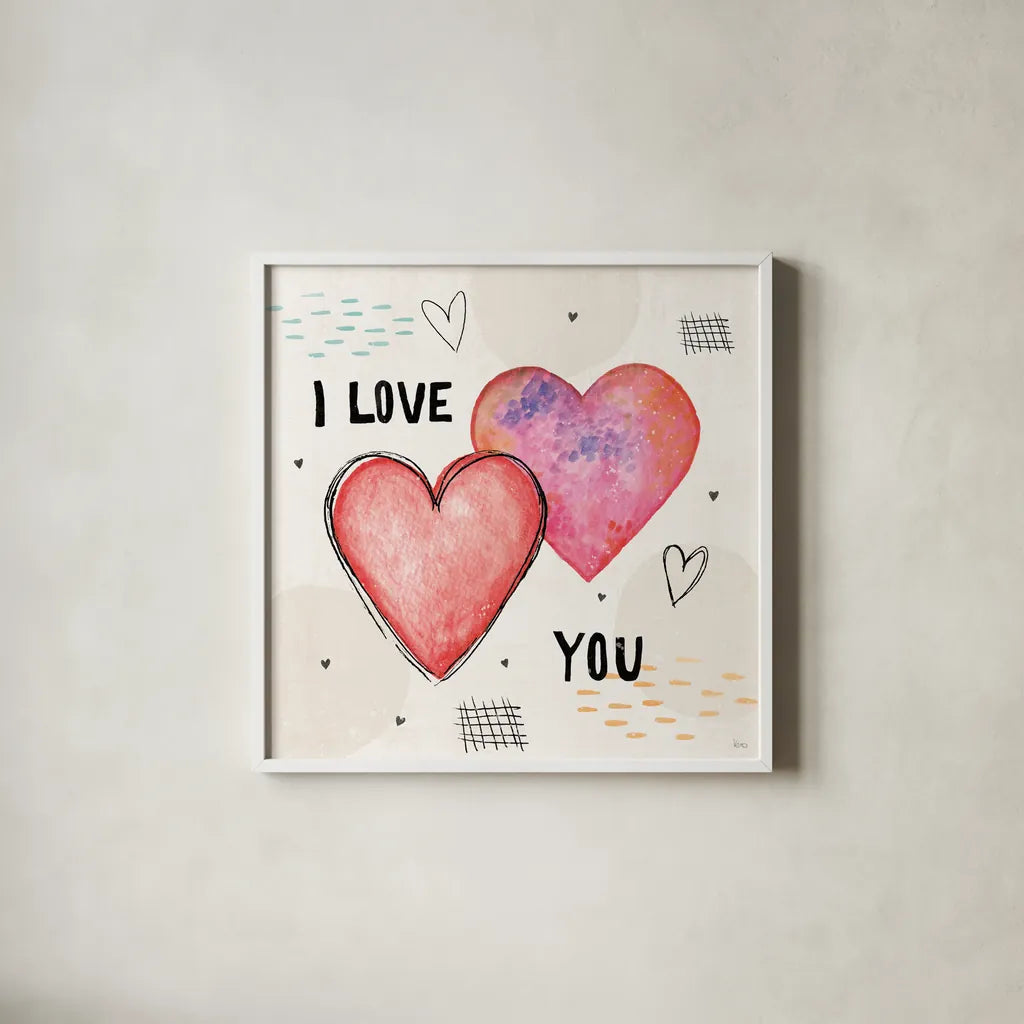 Love Connection II by Veronique Charron. Shown in a crisp white glass frame for a clean and minimalist style. Available as an archival giclee rolled canvas, fine art paper, or poster print. SKU 87043a.