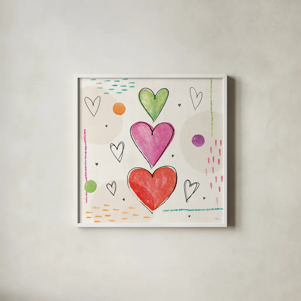 Love Connection III by Veronique Charron. Shown in a crisp white glass frame for a clean and minimalist style. Available as an archival giclee rolled canvas, fine art paper, or poster print. SKU 87044a.